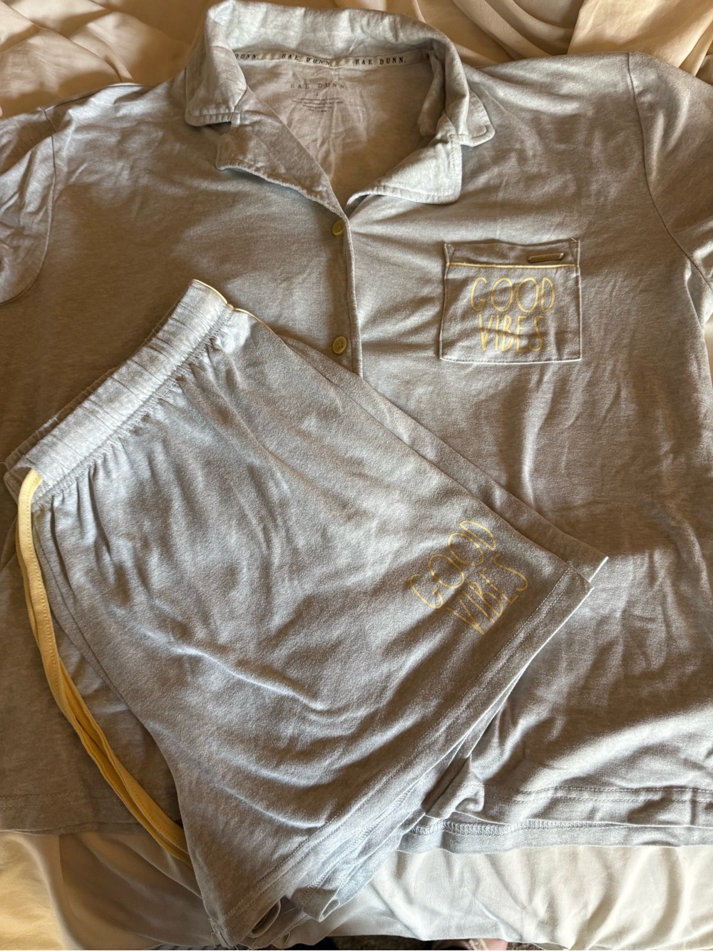 Rae Dunn Light Gray Tee with Branded Neck Print